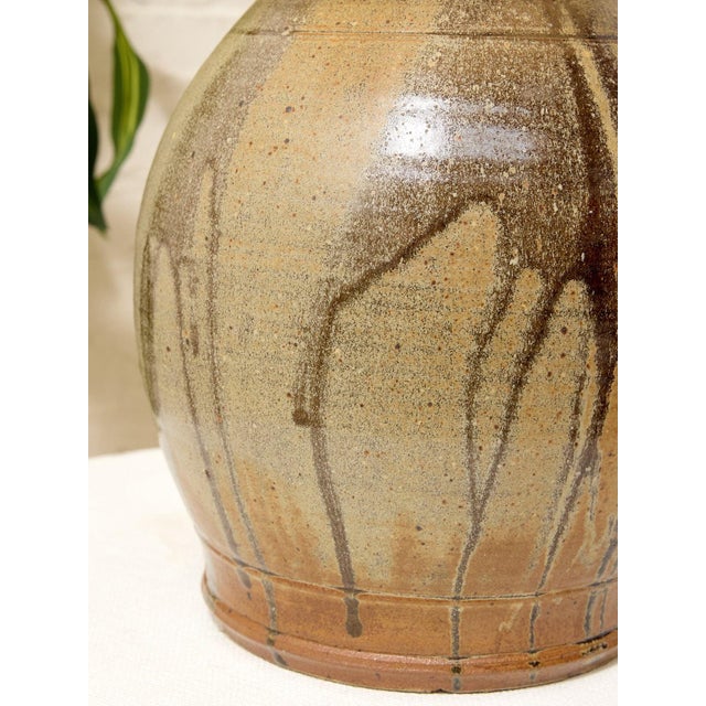 Vintage Boho Chic Drip Glaze Table Lamp With Black Shade For Sale - Image 10 of 11