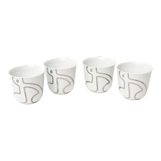 Royal Copenhagen Danish White and Silver Abstract Set of 4 Porcelain Bowls or Cups For Sale