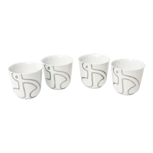 Royal Copenhagen Danish White and Silver Abstract Set of 4 Porcelain Bowls or Vessels