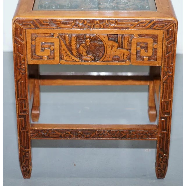 Chinese Carved Noblemen Dragon Boat and Flowers Scene Nesting Tables, Set of 4 For Sale - Image 18 of 18