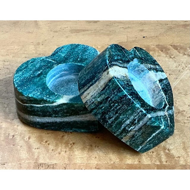 Vintage Green Stone Heart-Shaped Votive Candle Holders For Sale - Image 11 of 12
