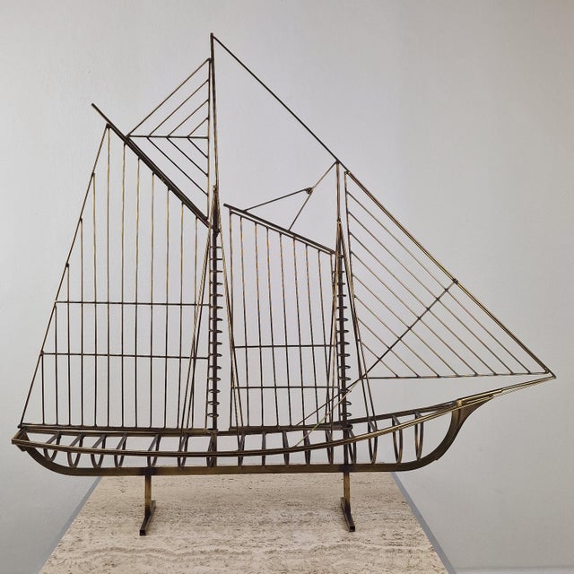 Mid-Century Modern Curtis Jeré, Brass Wire Sailboat Sculpture, 1976, Brass For Sale - Image 3 of 15