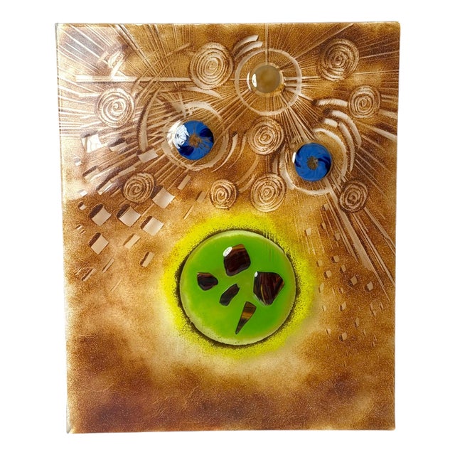 German Handmade Fused Glass Wall Art with Radiant Earth and Planets, 1990s For Sale