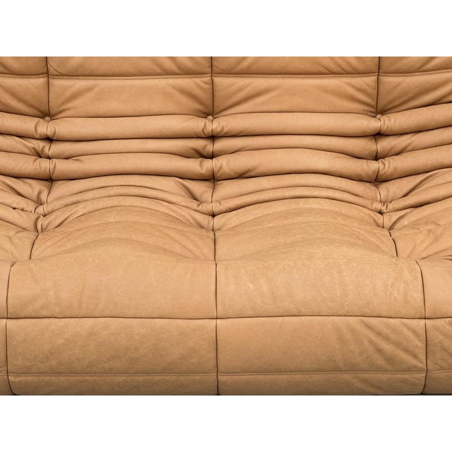 French 3-Seater Togo Sofa in Camel Leather attributed to Michel Ducaroy for Ligne Roset For Sale - Image 6 of 13