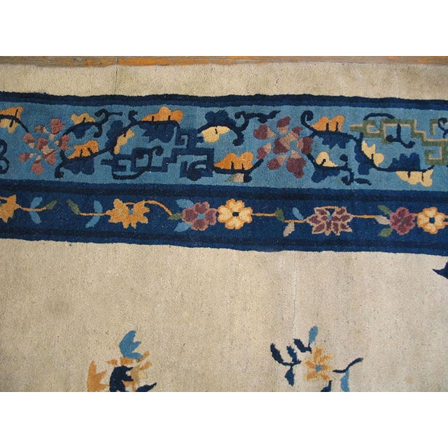 Chinese 1930s Beige Floral Medallion Antique Chinese Peking Rug 8' 0" X 10' 0" Handknotted Wool Carpet For Sale - Image 3 of 6