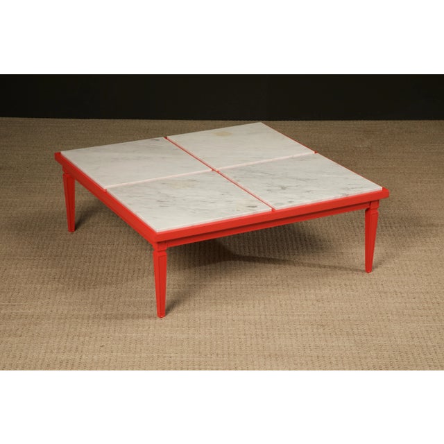 Red Restored Carrara Marble Coffee Table by Maison Jansen, c. 1940s, Signed For Sale - Image 8 of 12