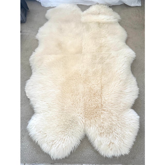 Cabin Pottery Barn Style Cream Austrialian Sheep Skin Hide For Sale - Image 3 of 5