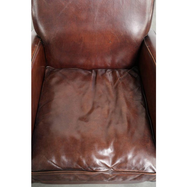 Dark Cognac-Colored Sheepskin Armchairs, Set of 2 For Sale - Image 6 of 16