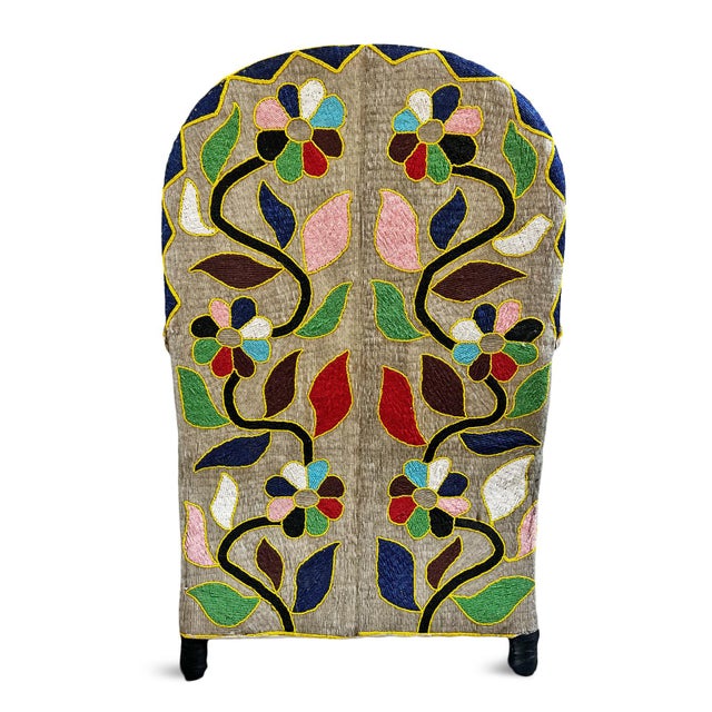Sand & Multi-Floral Vintage Yoruba Beaded Chair For Sale - Image 4 of 8