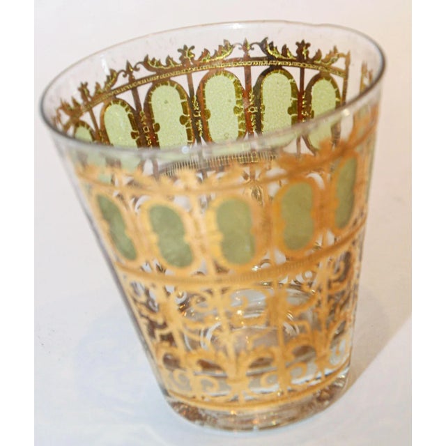 1950s Culver Ltd Valencia Pattern Barware With Green and 22 Karat Gold For Sale - Image 12 of 13