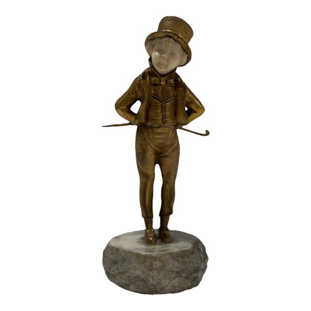 Antique Georges Omerth Gilt Bronze & Alabaster Figural Sculpture – Boy in Top Hat For Sale