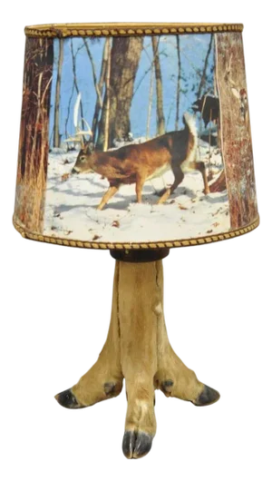 Vintage Rustic Taxidermy Tripod Deer Hoof Foot Cabin Decor Table Lamp W/ Shade