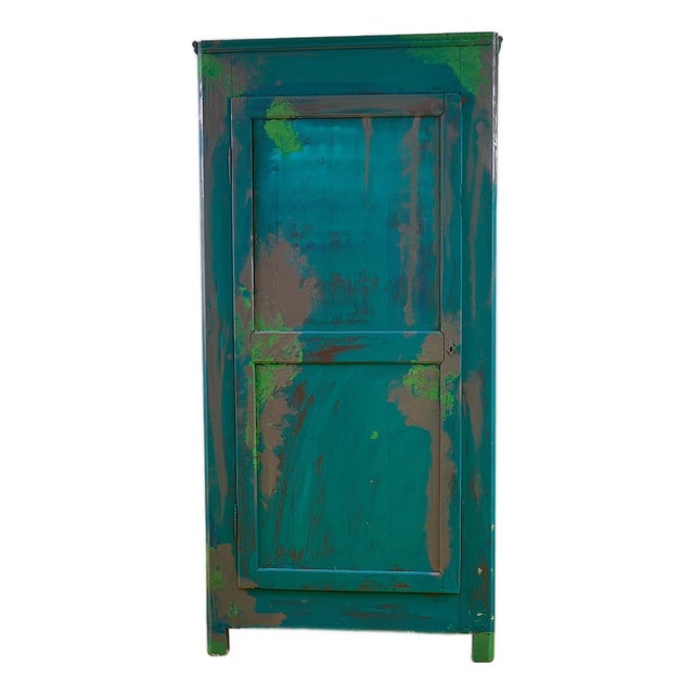 Antique Rustic Green Wardrobe For Sale