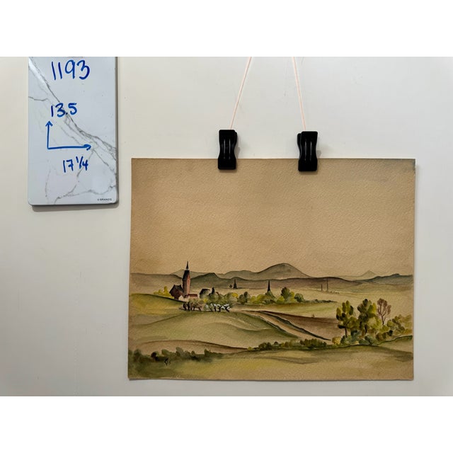 1930s Henry Emil Salloch Original Watercolor on Paper Pastoral Valley Landscape, 1935. For Sale - Image 5 of 5