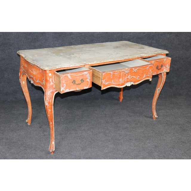 Italian Venetian Style Heavily Distressed Paint Decorated Writing Desk For Sale - Image 11 of 16