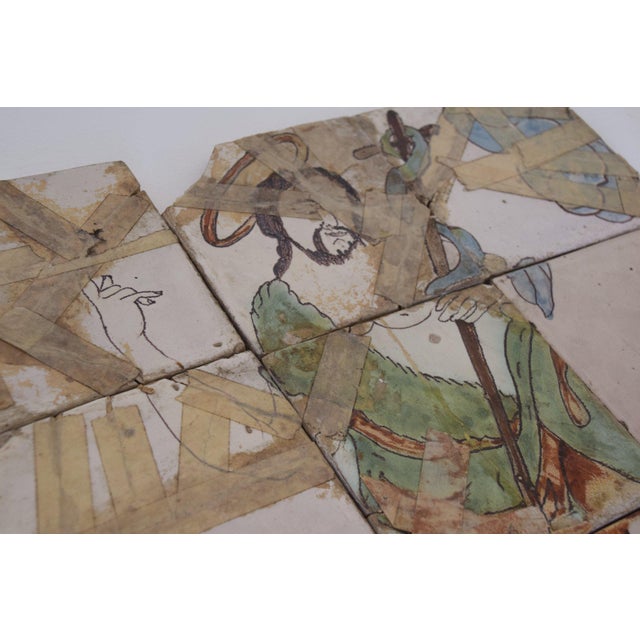Antique Polychrome Tile Composition with Mural of Jesus For Sale - Image 4 of 6