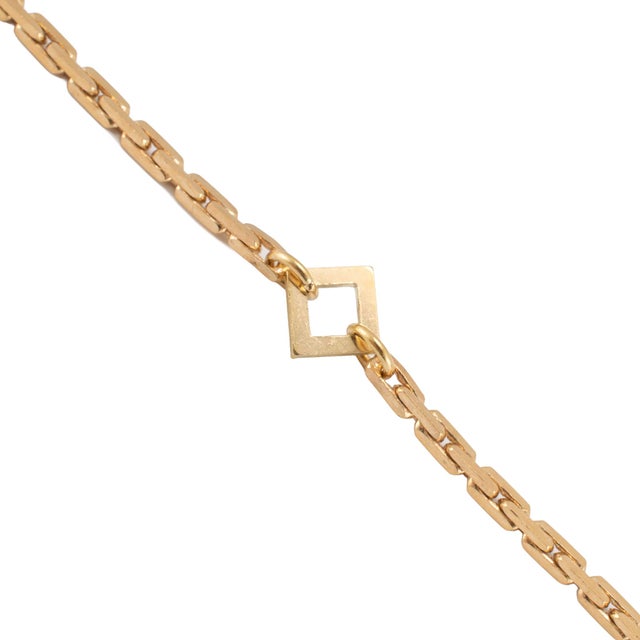 Modern Vintage 18k Yellow Gold Long Geometric Puffed Pebble Station Link Chain Necklace For Sale - Image 3 of 8