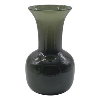 Vintage Italian Petrol Green Murano Glass Vase, 1980s For Sale
