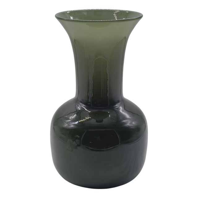 Vintage Italian Petrol Green Murano Glass Vase, 1980s For Sale