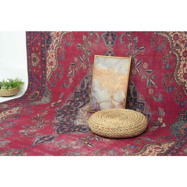 1970s Vintage Persian Handmade Wool 9x13 Red Area Rug For Sale - Image 10 of 11