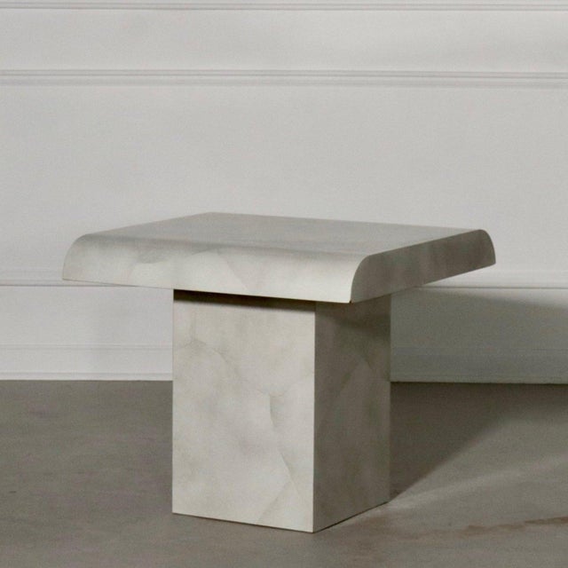 1980s Post Modern Faux Carrara Marble Waterfall Edge End Tables - A Pair For Sale - Image 4 of 8