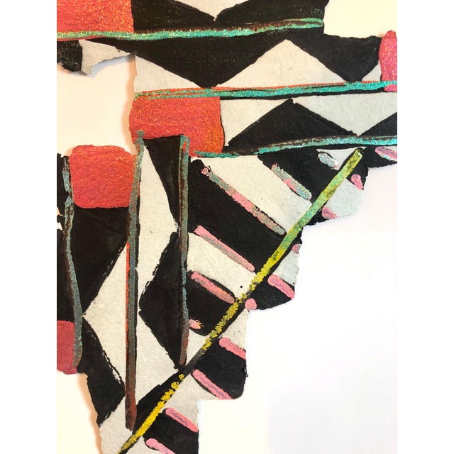 Black Sandy Kinnee, Abstract Modernist Colorful Mixed Media Art Screen-print Handmade Shaped Paper, c.1980's For Sale - Image 8 of 9