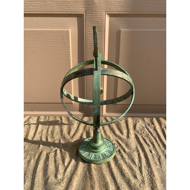 Vintage English Country Brass Verdigris Garden Armillary Sundial For Sale - Image 10 of 11