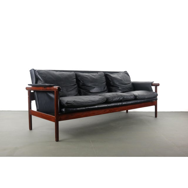 Black Illum Wikkelsø by Koefoed's Møbelfabrik Teak and Black Leather Sofa For Sale - Image 8 of 8
