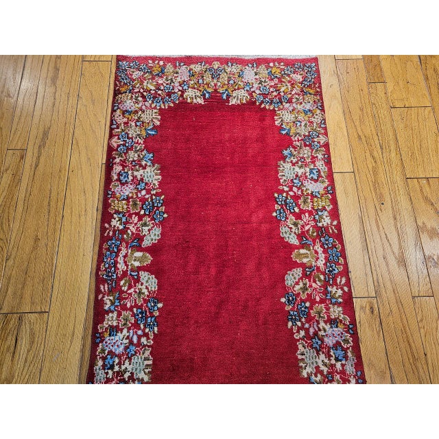 Red Vintage Persian Kerman Runner Rug, Hand-Knotted Wool, Floral Design, Red & Yellow, 3x13 For Sale - Image 8 of 15