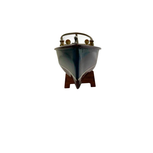 Late 20th Century Boat Model on Stand Small Wooden Luxury Design Vintage Nautical Decor Gift For Sale - Image 4 of 7