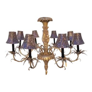 Vintage Massive 8 Light Gold Monkey Leopard Shade Palm Tree Palm Beach Regency Chandelier