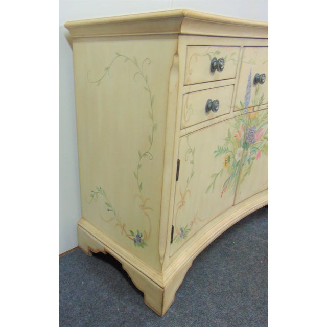 Italian Italian Style Cream Hand Paint Decorated Floral Sideboard For Sale - Image 3 of 8