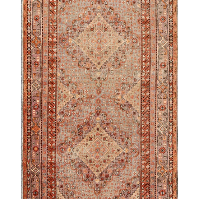 Antique Khotan Rug With Medallion Design in Muted Blue, Rust, and Soft Beige 6'6"x13'0" For Sale - Image 4 of 7