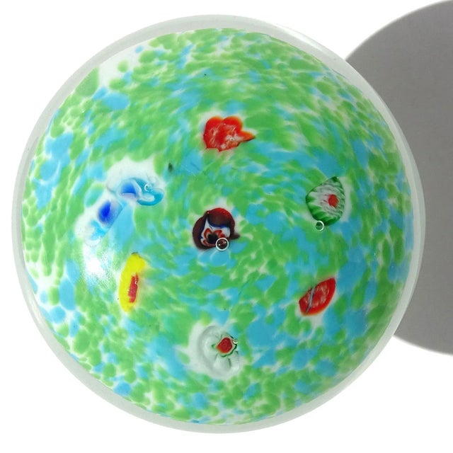 Late 20th Century Murano Mushroom Toadstool Paperweight Flower Millefiori Canes Green Blue White Vintage Italian Art Glass Sculpture For Sale - Image 5 of 6