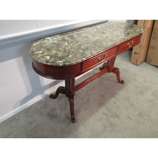 Item 87822: Pennsylvania House solid cherry marble top console table. Age: 2000's. Details: Removeable marble top....