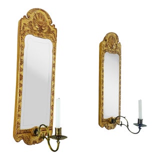 Swedish Rococo Gilded Beveled Mirror Sconces - a Pair For Sale