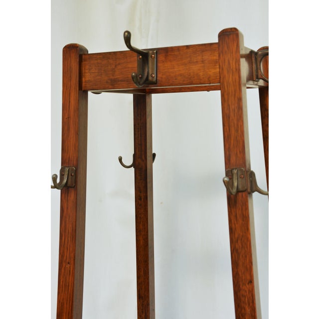 Wood Antique English Arts and Crafts Hall Stand Coat Stand Rack, 1900 For Sale - Image 7 of 18