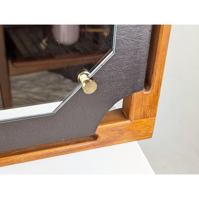 Italian Teakwood & Black Skai Wall Mirror, 1960s For Sale - Image 4 of 14