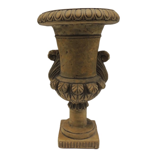 Vintage Tall Garden Stone Urn With Handles For Sale