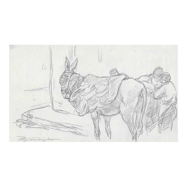 Walter Shirlaw Drawing of Donkey on Madrid Street For Sale