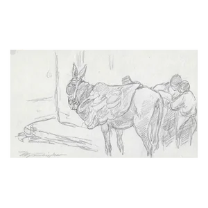 Walter Shirlaw Drawing of Donkey on Madrid Street