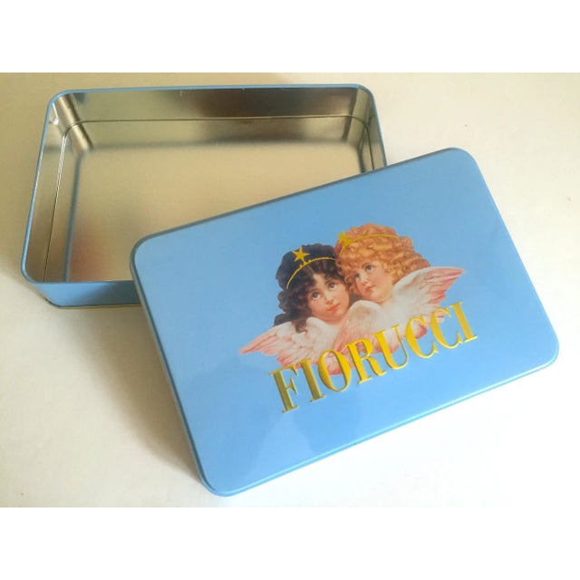 Various Artists Vintage 1980s Fiorucci New Wave Italian Fashion Cherub Angels Post Modern Blue Tin Metal Box For Sale - Image 4 of 13