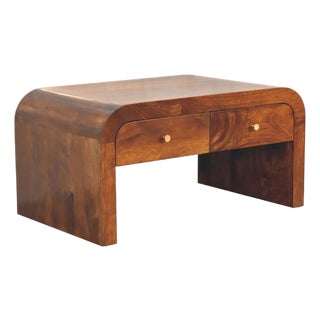 Rounded Chestnut Wood Coffee Table With Four Drawers For Sale
