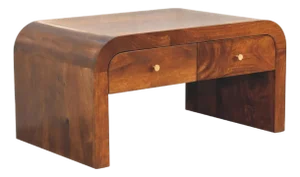 Rounded Chestnut Wood Coffee Table With Four Drawers