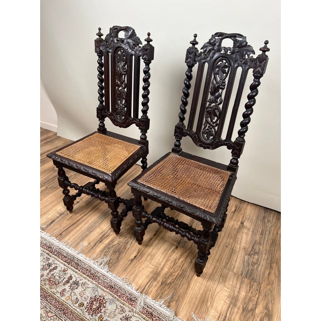 French Pair Antique French Walnut Hunting Chairs C. Late 19th Century For Sale - Image 3 of 8