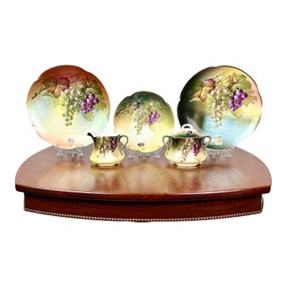Signed A. Koch J&c Bavaria Hand-Painted Grape Porcelain Service - 5 pcs For Sale