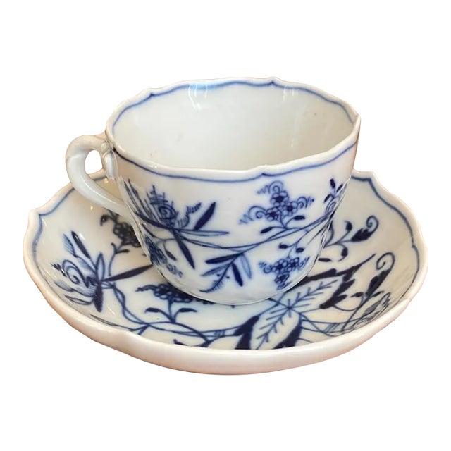 Mid 20th Century Vintage Meissen Blue Onion Espresso Cup and Saucer For Sale