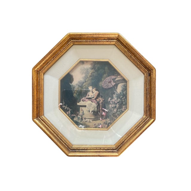 1940s 1940s French Set of 4 Fragonard Prints in Gilded Octagonal Frames For Sale - Image 5 of 5