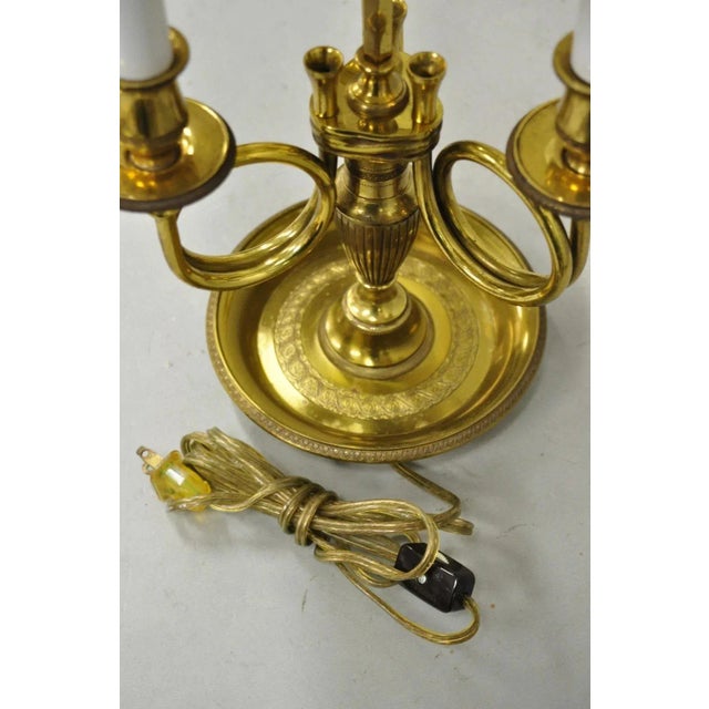 Late 20th Century French Country Empire Brass Trumpet Arm Red Tole Shade Bouillotte Desk Lamp For Sale - Image 11 of 13