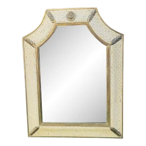 Vintage Faux Tessellated Tile Lion Maitland Smith Style Curved Pagoda Style Wall Mirror